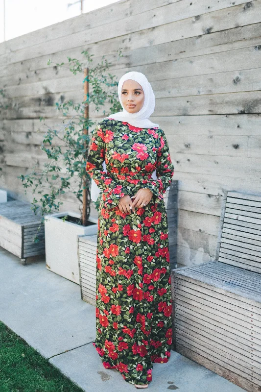 chic maxi dresses for summer -Amaya Floral Dress- Black & Red