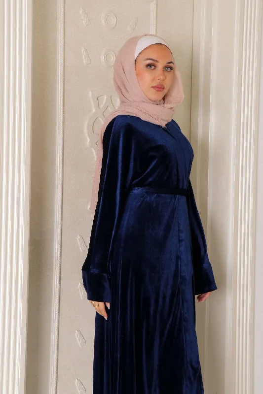 boho maxi dresses for beach -Mariah Velvet Open Abaya- Navy Blue