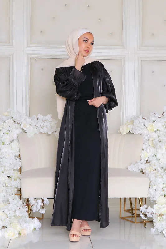 red maxi dresses for women -Darya Organza Balloon Sleeve Abaya- Black