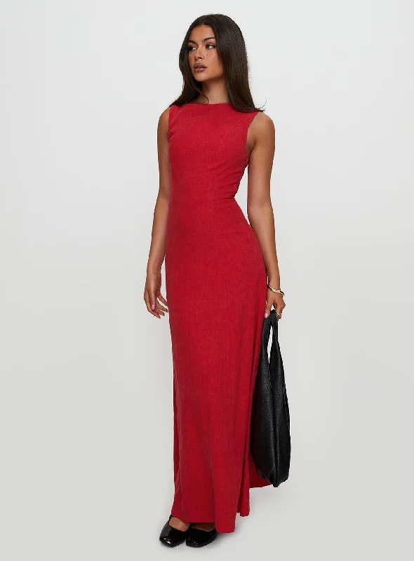 maxi dresses with chic ruffles -Lewisa Maxi Dress Red