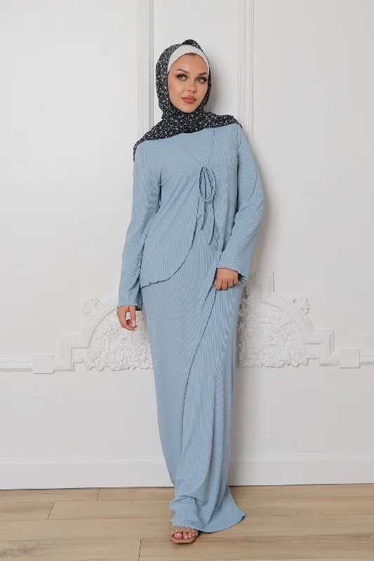 maxi dresses with unique prints -Lina Ribbed Maxi Set- Soft Blue