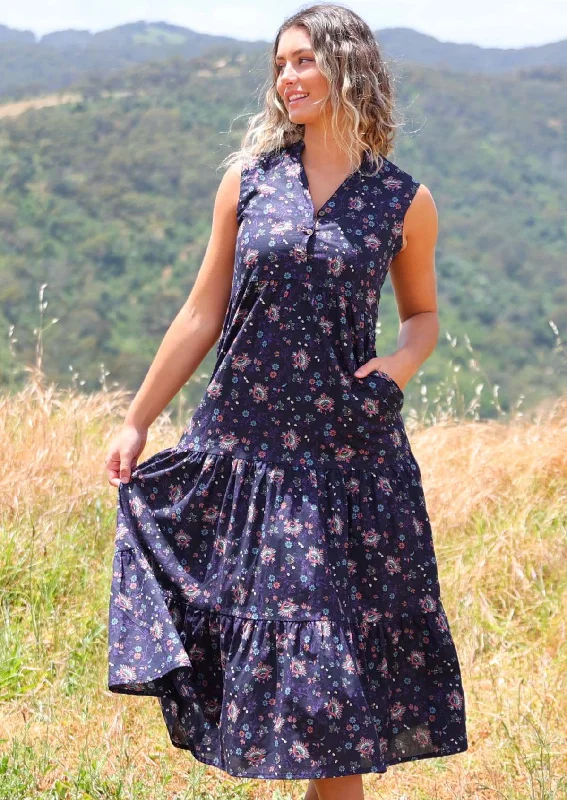 casual maxi dresses for spring -Boho Tiered Maxi Dress Eventide