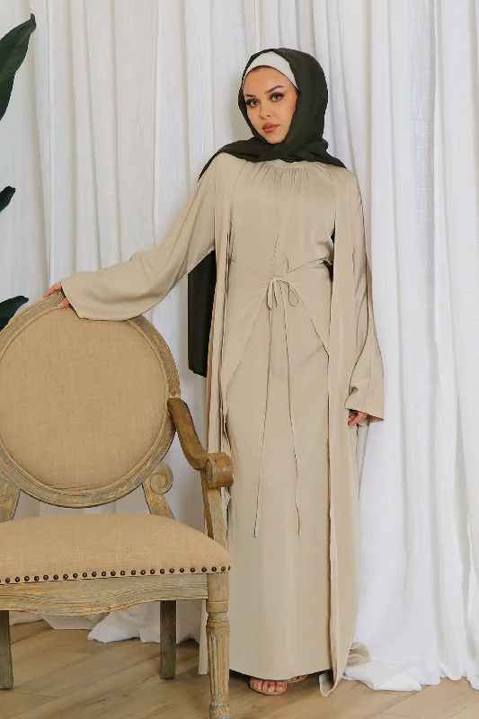 elegant maxi dresses for women -Lyla Abaya Set- Beige