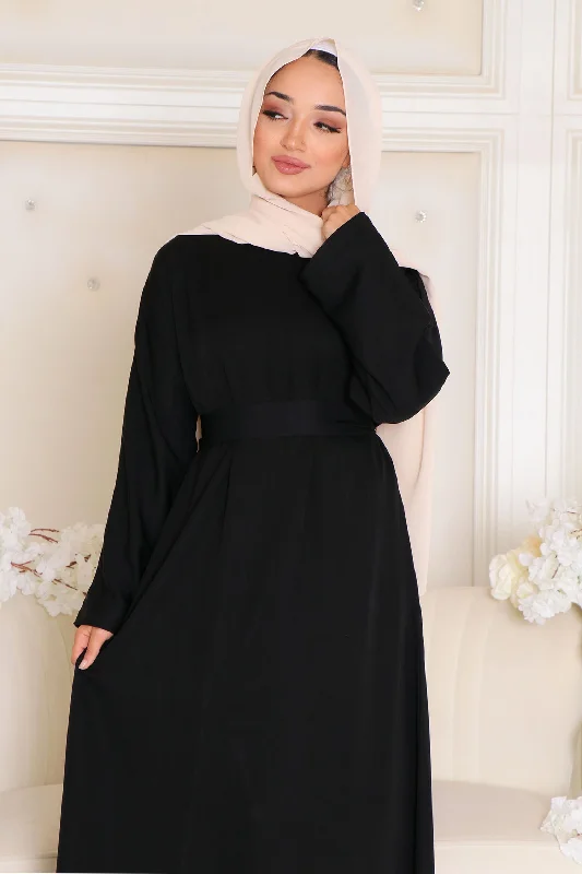 white maxi dresses for summer -Rhea Essential Closed Abaya- Black