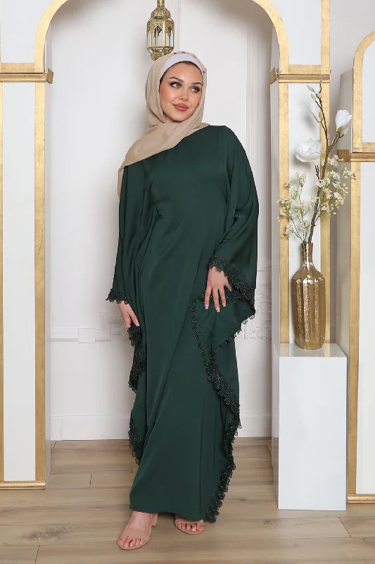 chic maxi dresses for girls -Zayna Lace Abaya- Dark Green