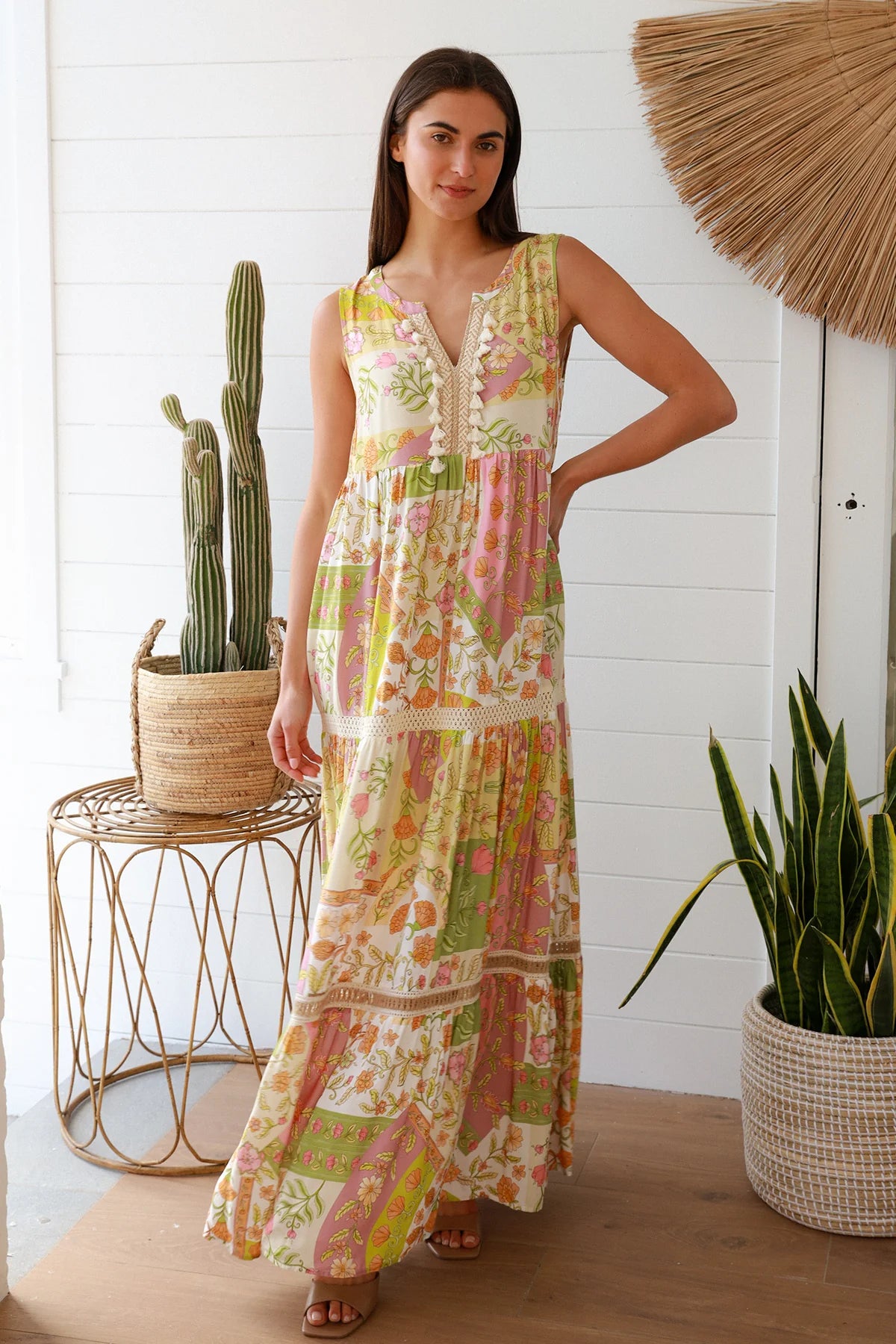 floral maxi dresses for women -Lily Bohemian Sleeveless Maxi Dress