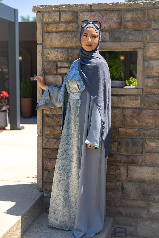 cute maxi dresses for girls -Nawra Reversible Abaya Set -  Blue Gray / Tie Dye