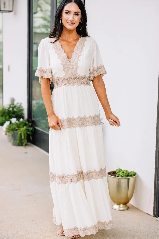 long sleeve maxi dresses fall -Open Spaces Cream White Lace Maxi Dress