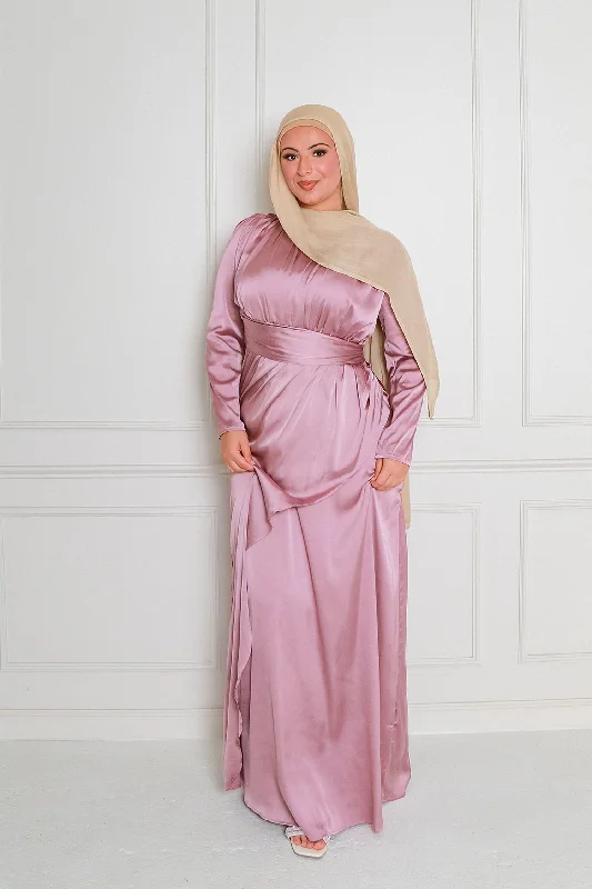 white maxi dresses for nightlife -Sarai Layer Satin Dress- Dusty Rose Pink