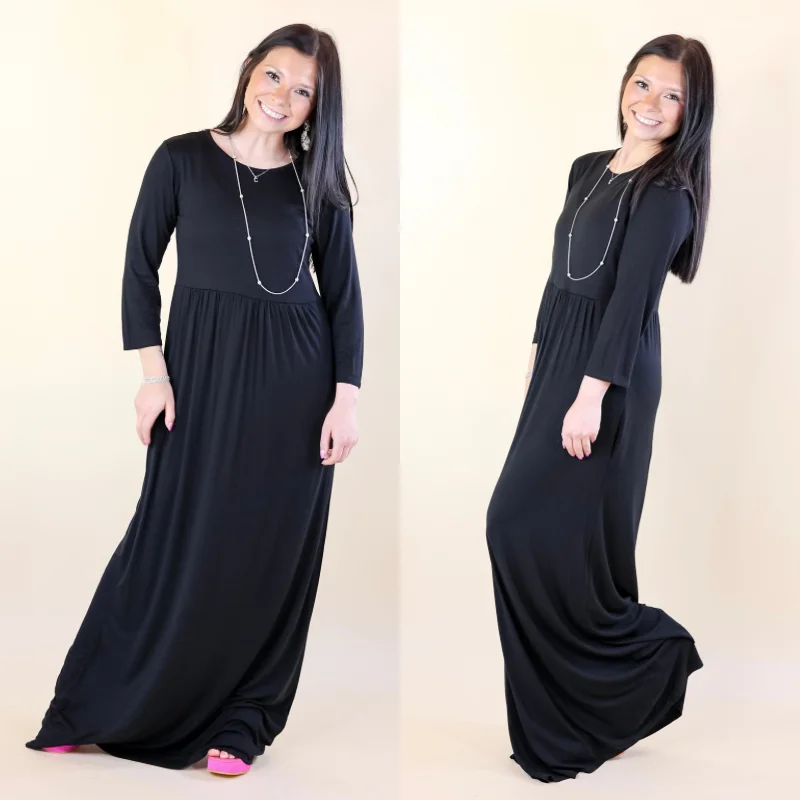 casual maxi dresses for date -Last Chance Size Small | Picture Perfect Solid Maxi Dress in Black