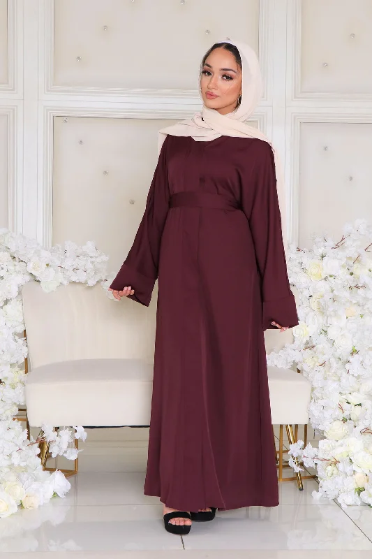 casual maxi dresses for teens -Mariah Essential Open Abaya- Mahogany