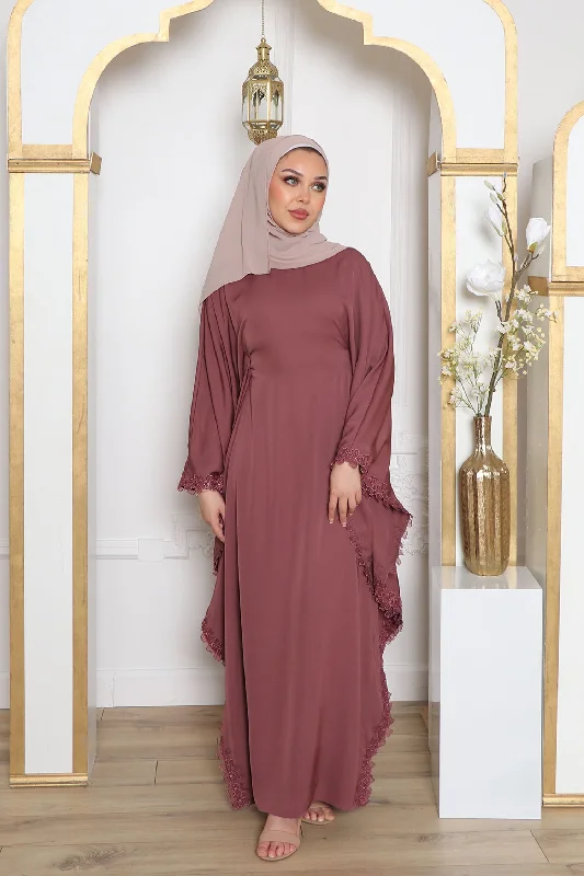 maxi dresses with chic patterns -Zayna Lace Abaya- Mauve