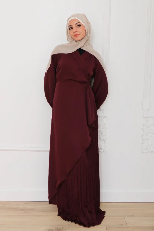 cotton maxi dresses for comfort -Della Pleat Wrap Dress- Mahogany