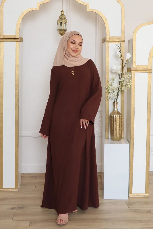 trendy maxi dresses for club -Nila Textured Essential Abaya- Brown