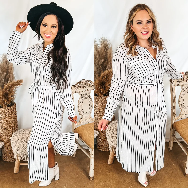 chic maxi dresses for summer -Dreaming of You Striped Button Up Maxi Dress in White