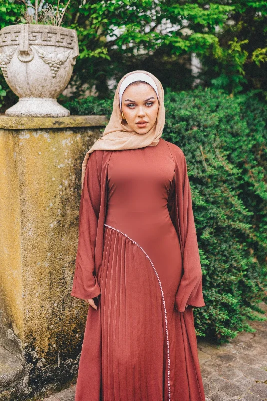 black maxi dresses for summer -Samira Pleat Abaya Set - Mahogany