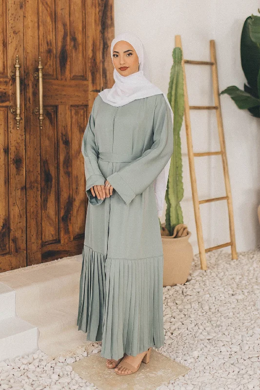 affordable maxi dresses for girls -Sahra Open Pleat Abaya- Mint Gray