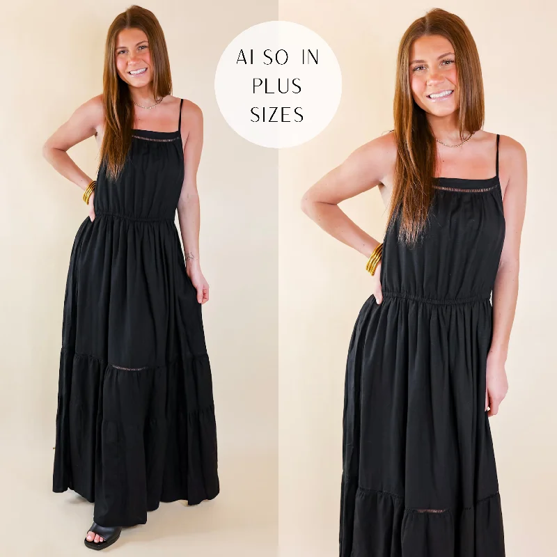 red maxi dresses with sequins -Tranquil Tides Tiered Maxi Dress in Black