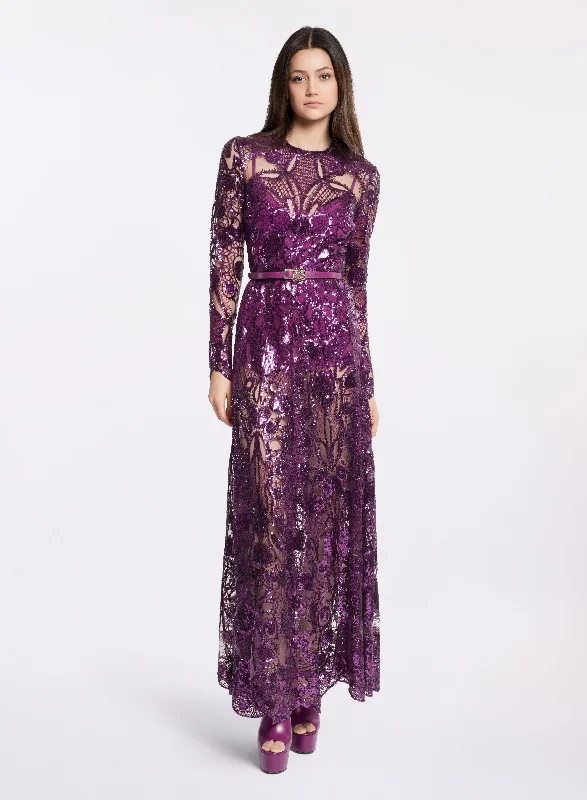 cute midi dresses for fall -Sequin Embroidered Midi Dress