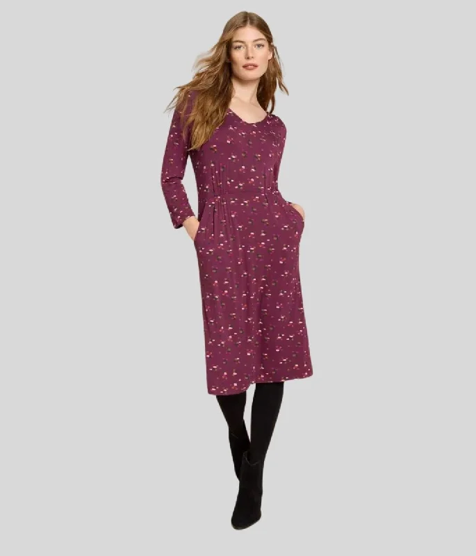 casual midi dresses for club -Tallie Plum Print Midi Dress