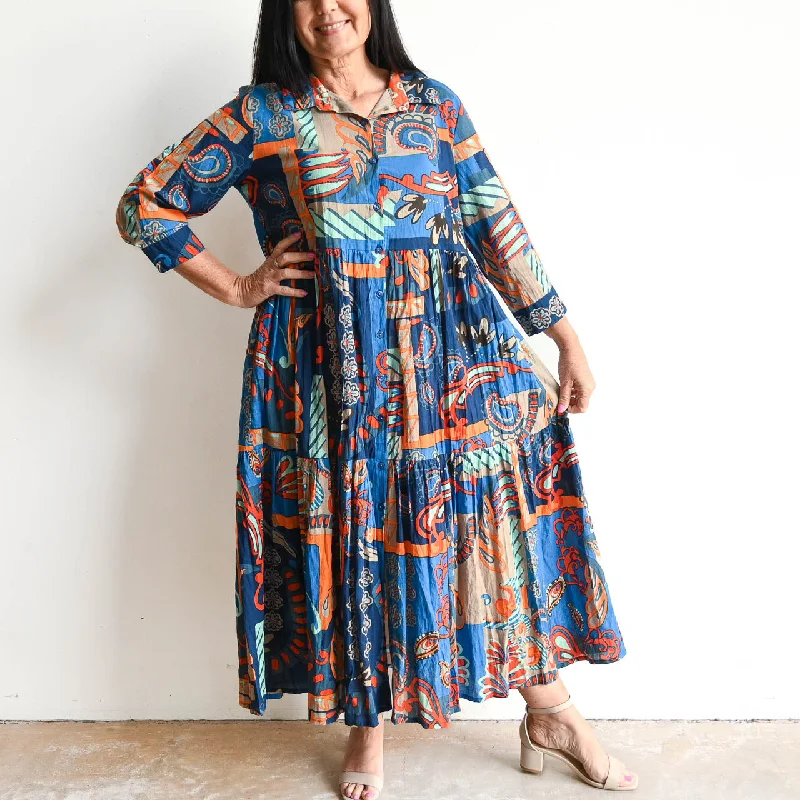 boho midi dresses for spring -Button-Through Midi Dress by Orientique Australia - Camps Bay - 30007