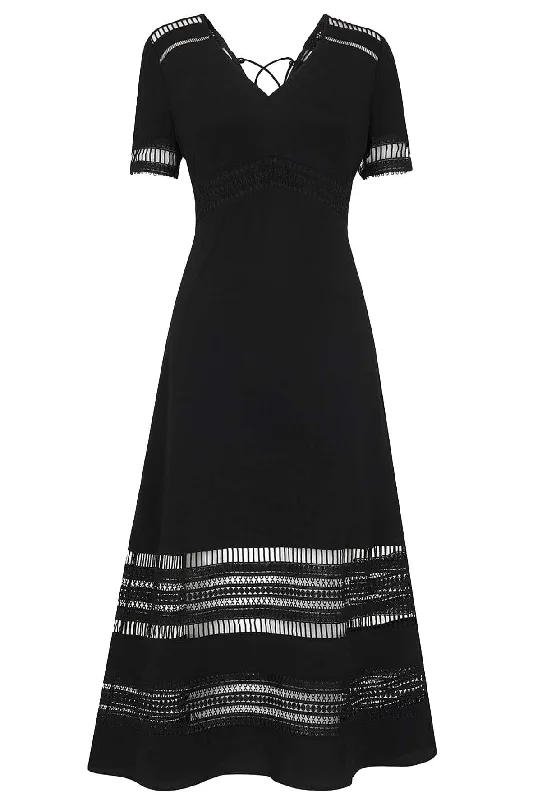 chic midi dresses for nightlife -Elisa Lace Detail Midi Dress