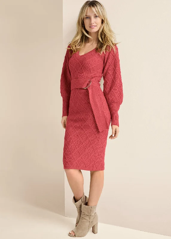 midi dresses with chic prints -Belted Midi Sweater Dress  - Baked Apple