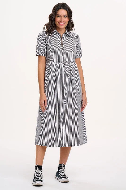 elegant midi dresses for women -Gillian Midi Smock Dress - Monochrome Stripe