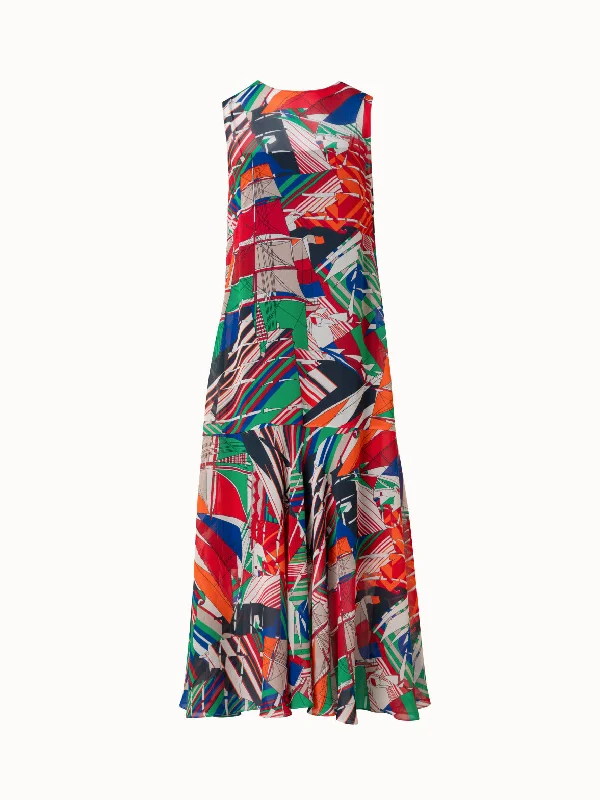 red midi dresses for nightlife -A-Line Midi Dress with Sea Clipper Print