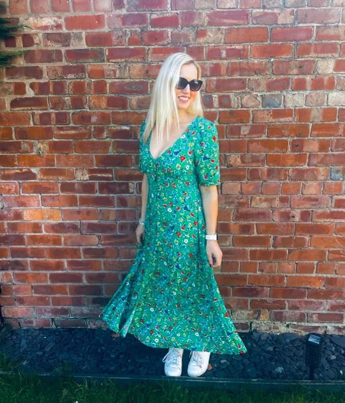 cute midi dresses for events -Green Camilla Flower Midi Dress