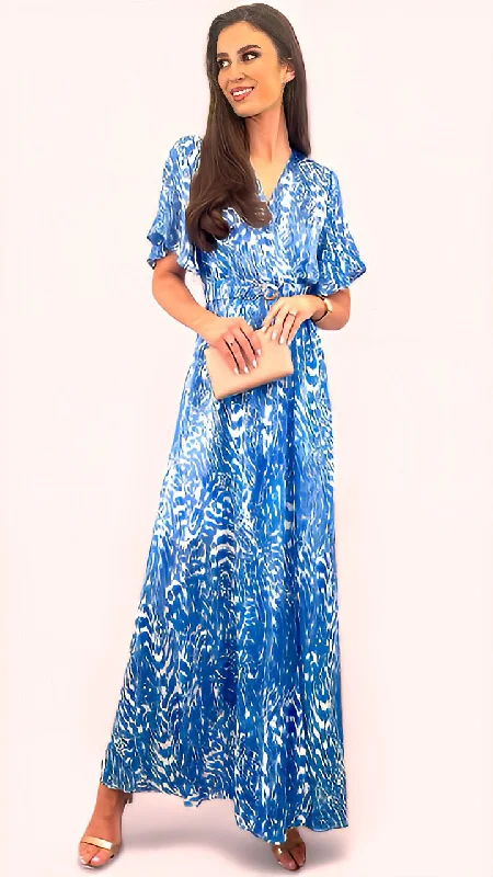 casual midi dresses for fall -4-A1592 Mabilia Blue Printed Midi Dress