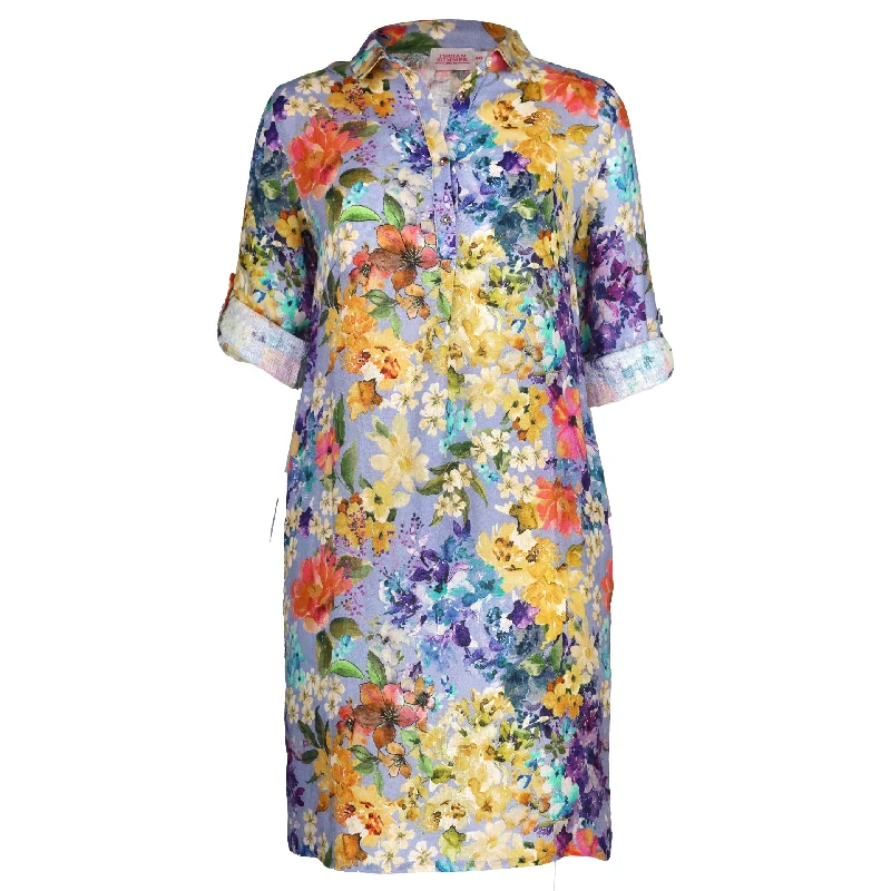 trendy midi dresses for summer -Mandy Cocoon Midi Dress Floral Lilac