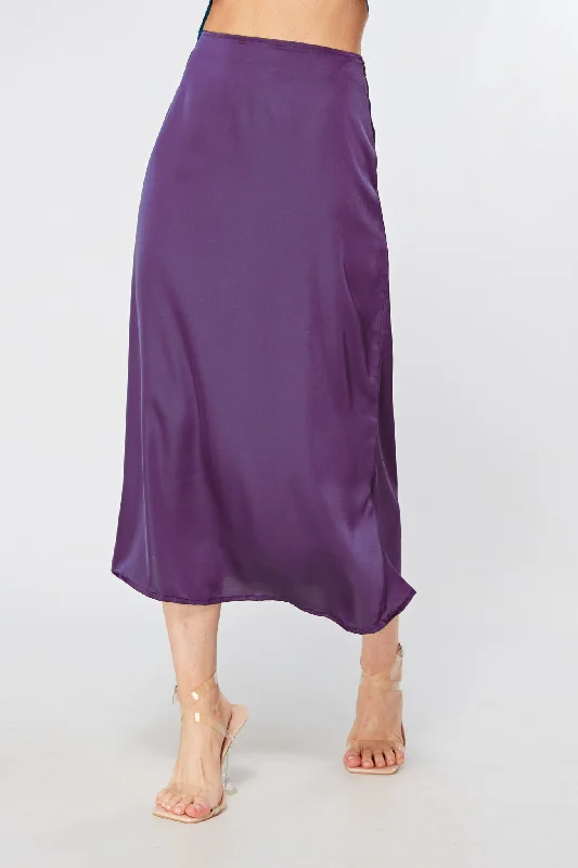 midi dresses with chic ruffles -Elisa Mauve Satin Midi Skirt