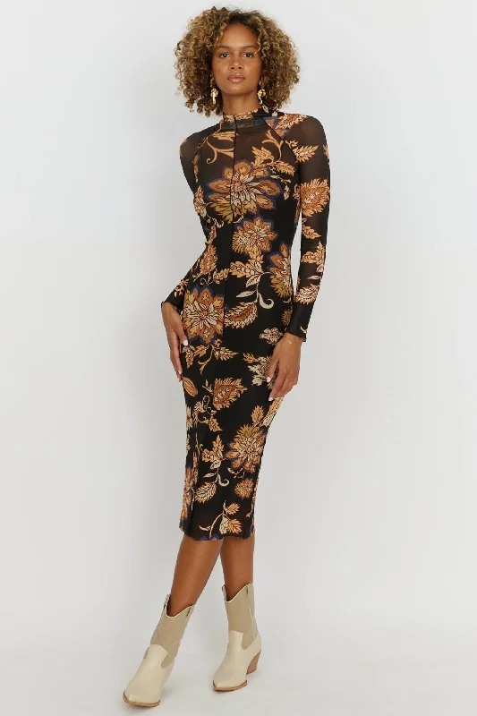 chic midi dresses for women -SALE - Ellie Floral Fitted Midi Dress