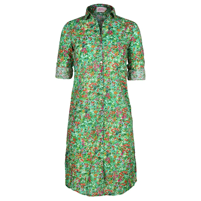 black midi dresses for women -Jilly midi shirt dress green floral