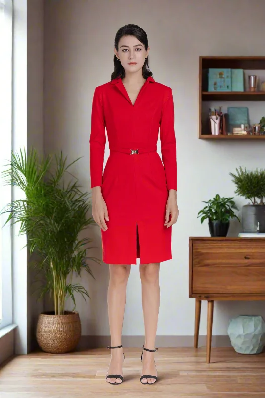 elegant midi dresses for events -Midi Graceful Dress-Red