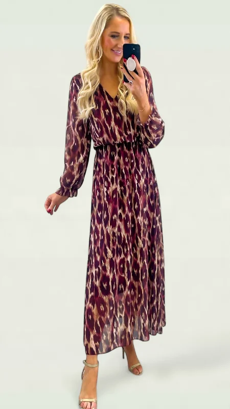 black midi dresses for summer -A2103 Chira Burgundy Print Midi Dress