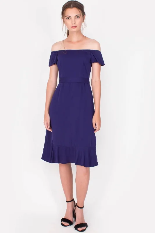 casual midi dresses for summer -Lucent Midi Midnight Blue Dress