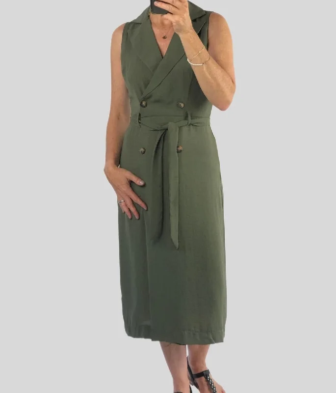 chic midi dresses for summer -Khaki Shirt Midi Dress