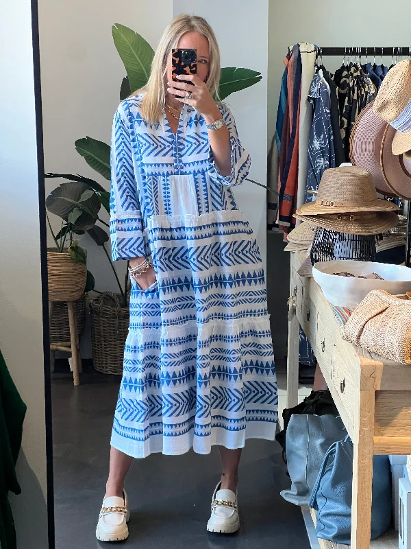 black midi dresses for club -Copenhagen Mediterranean Midi Dress- blue