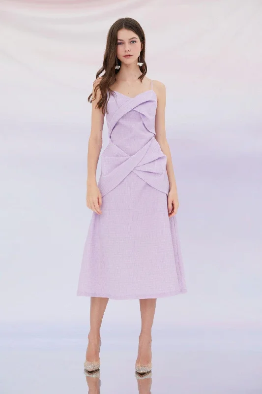 chic midi dresses for summer -Emilia Bows Detail Straps Midi Dress in Purple