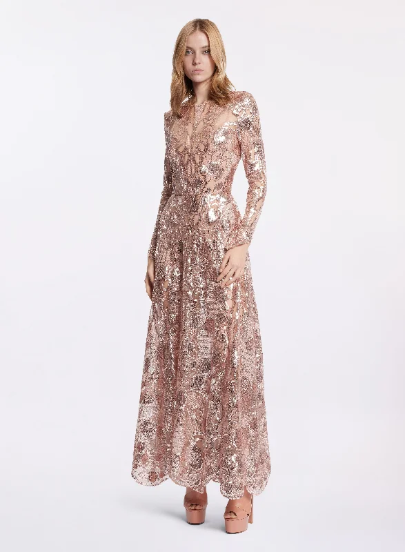 affordable midi dresses for events -Sequin Embroidered Midi Dress