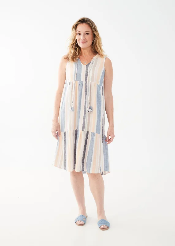 boho midi dresses with fringe -FDJ 7474995 Sleeveless Tiered Linen-blend Midi Dress