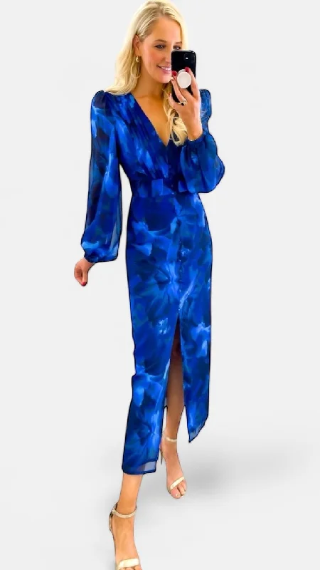 trendy midi dresses for club -A2108 Bruna Royal Print Midi Dress