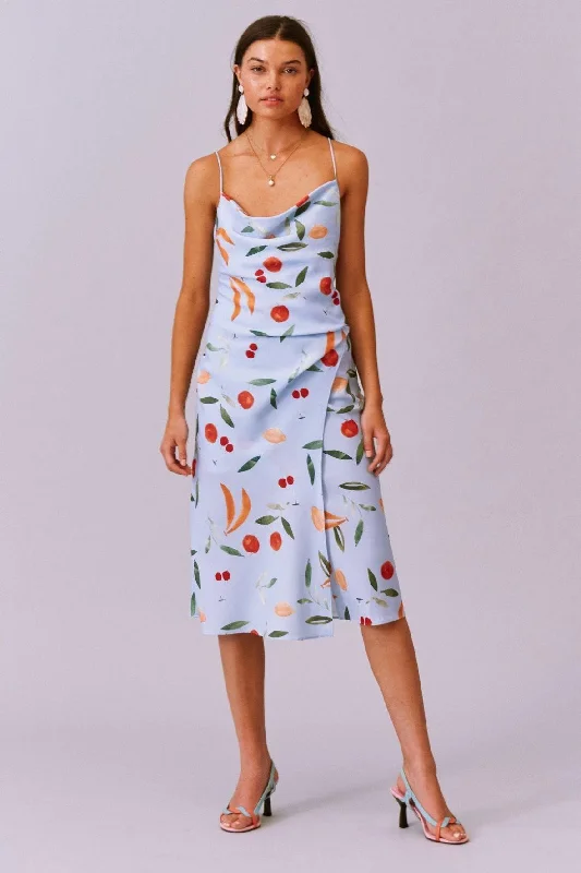 casual midi dresses for spring -Calypso Midi Dress Blue Fruitbowl