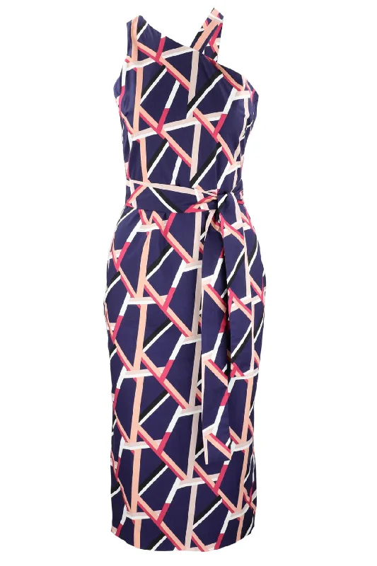 trendy midi dresses for spring -Abstract Print One Shoulder Midi Dress