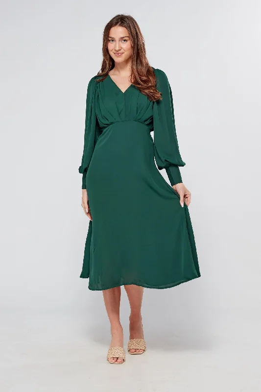 elegant midi dresses for women -Layalina Dark Green Midi Dress