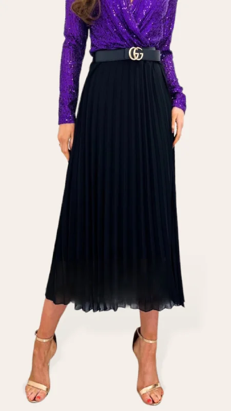 red midi dresses for women -A2024 Black Pleat Midi Skirt