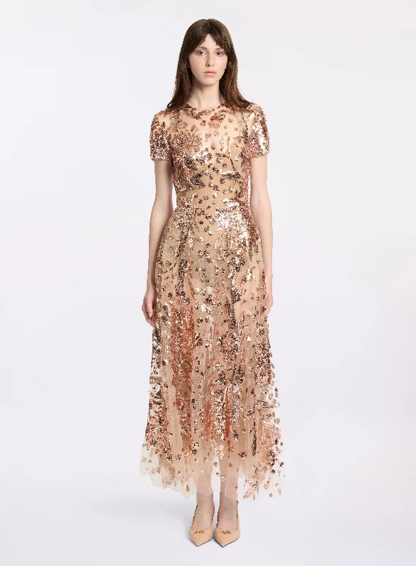 cute midi dresses for girls -Embroidered Tulle Midi Dress