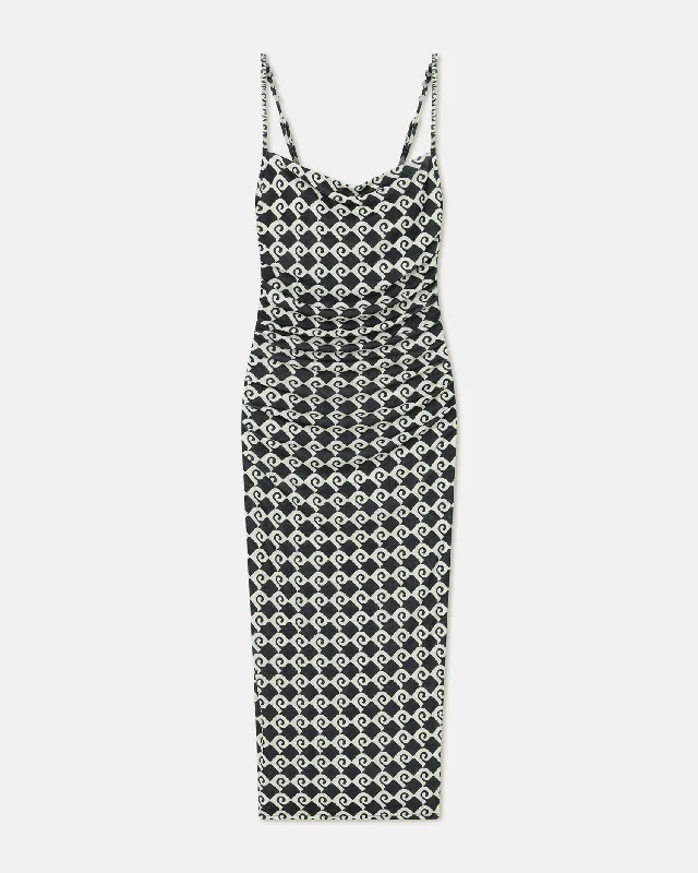 chic midi dresses for summer -Alexa - Mesh Jersey Midi Dress - Diamond Check